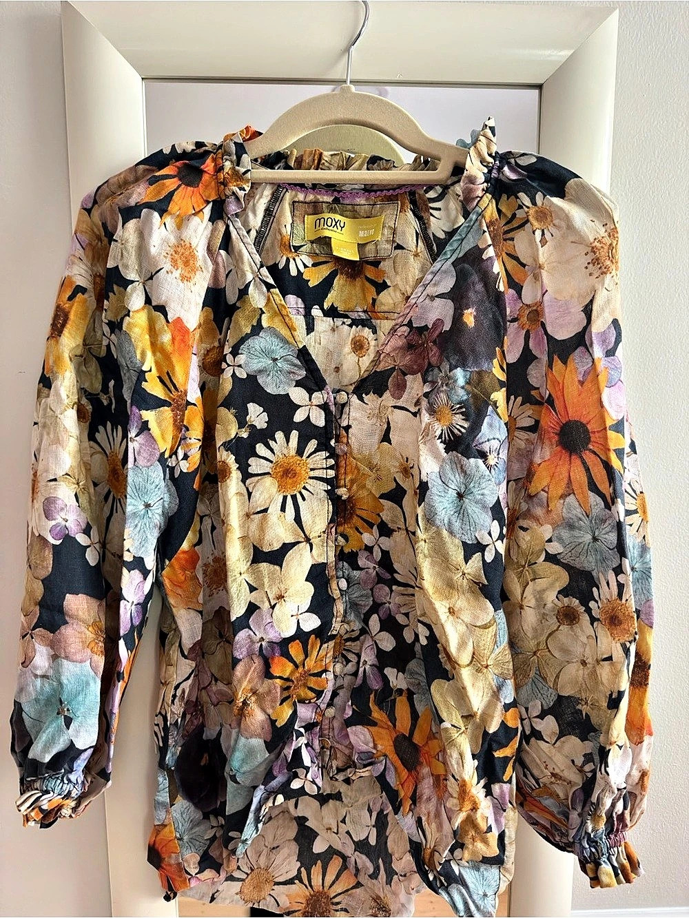 Maeve Floral Blouse in Black & Multicolor Like New